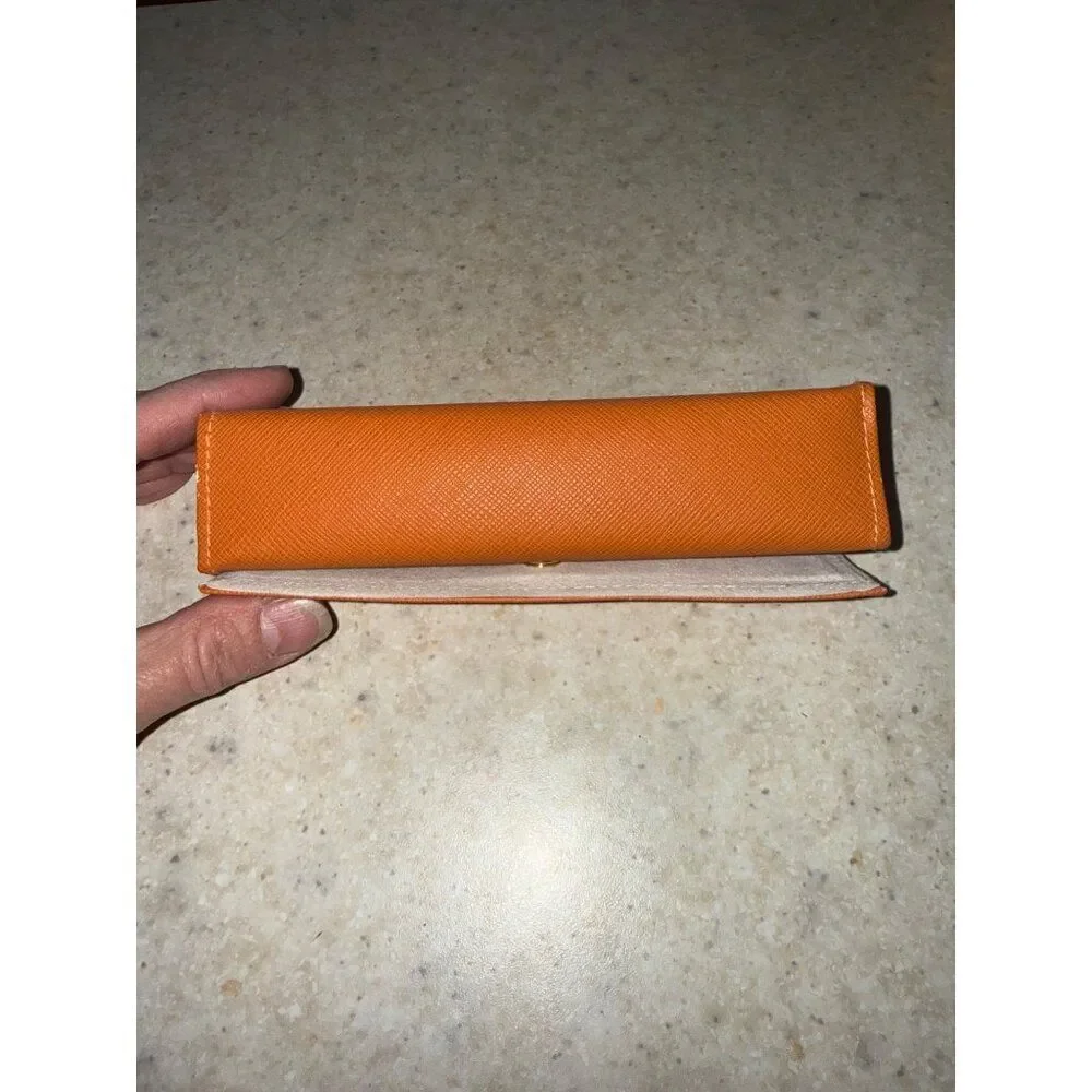 Tory Birch Orange With Gold Logo Reading Glasses Case‎